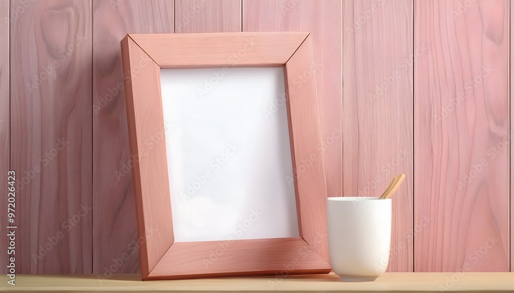 Poster 3d rendering of an empty picture frame in a small room.