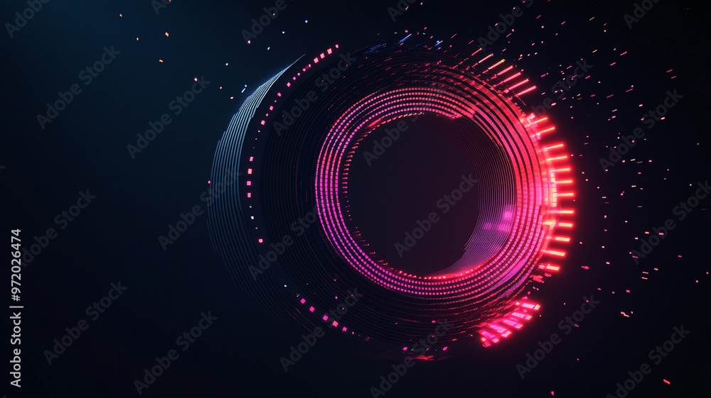 Poster colorful circular patterns with glowing elements on a dark background