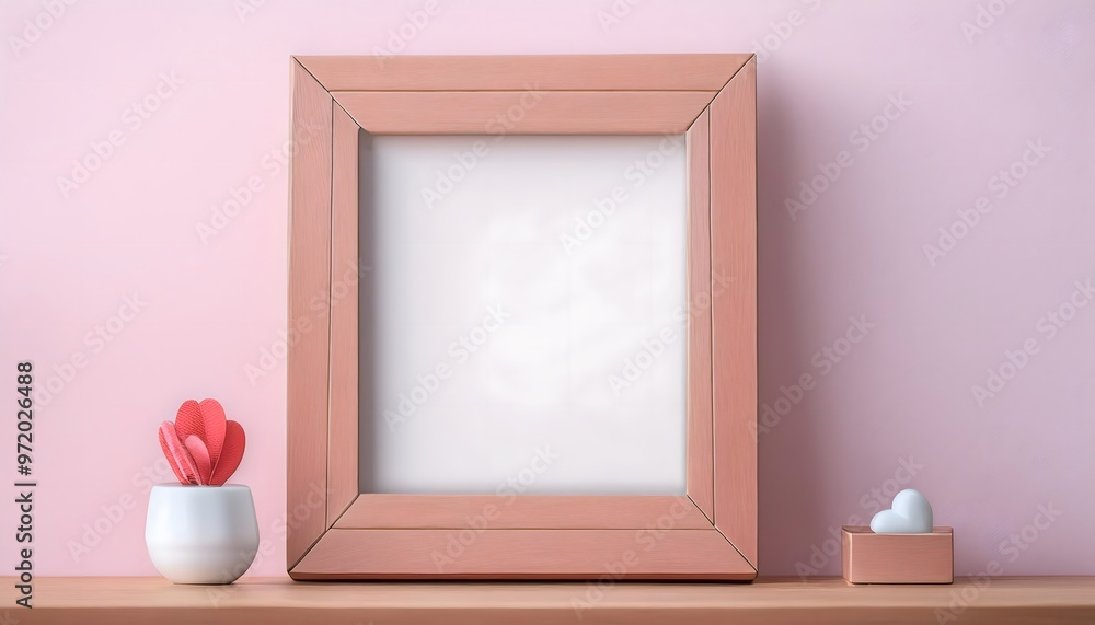 Poster 3d rendering of an empty picture frame in a small room.