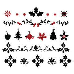 Silhouette floral Christmas border vector design.