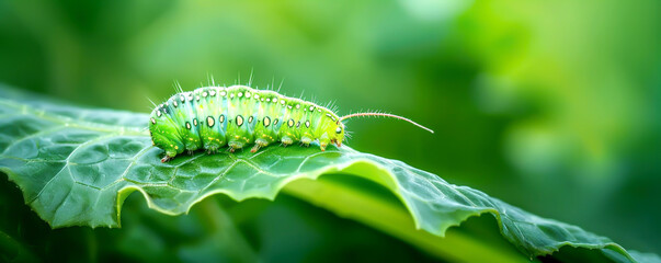 Fototapeta premium A green caterpillar on a leaf