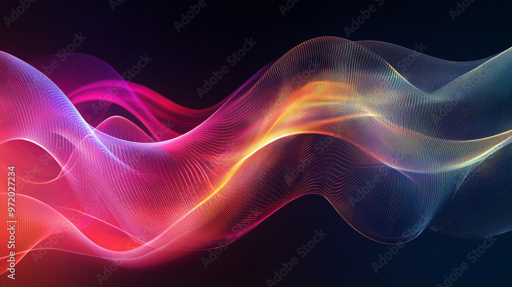 Poster abstract colorful waves illustrating dynamic motion in a digital art style at night