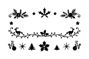 Silhouette floral Christmas border vector design.
