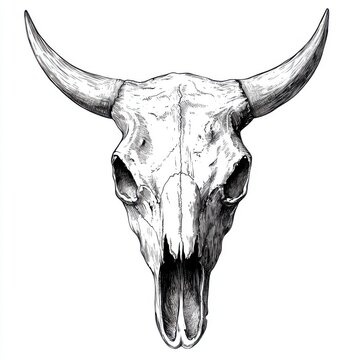 recommend clip art: Black and white Vintage engraved art of a cow skull, isolated on white background, ink sketch illustration, simple vector art design, highly detailed line art, high contrasty 