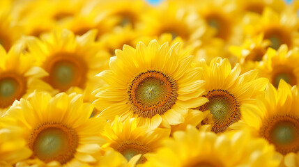 Fototapeta premium Bright Yellow Sunflower Field Close Up