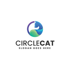Vector Logo Illustration Circle Cat Gradient Colorful Style