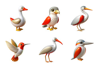 animal set collection icon white and orange color in plastic 3d style