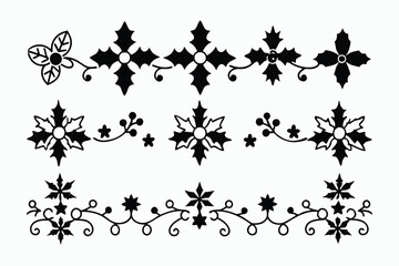 Silhouette floral Christmas border vector design.