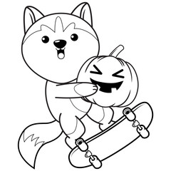 Halloween coloring page with husky for kids