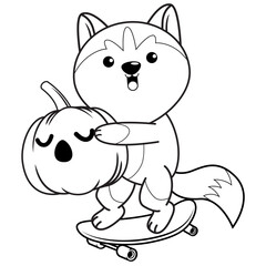 Halloween coloring page with husky for kids