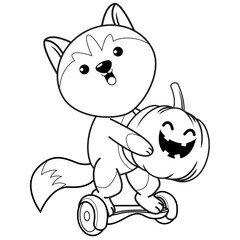 Halloween coloring page with husky for kids