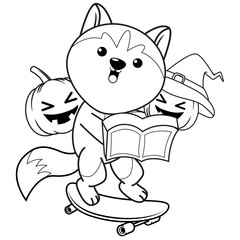 Halloween coloring page with husky for kids