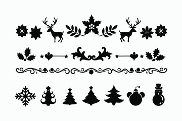 Silhouette floral Christmas border vector design.