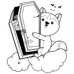 Halloween coloring page with husky for kids