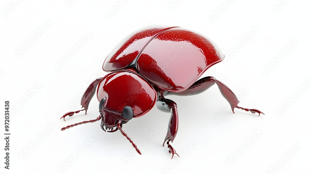 Poster 74. a realistic 3d render of a red beetle with a glossy surface, isolated on a pristine white backgr