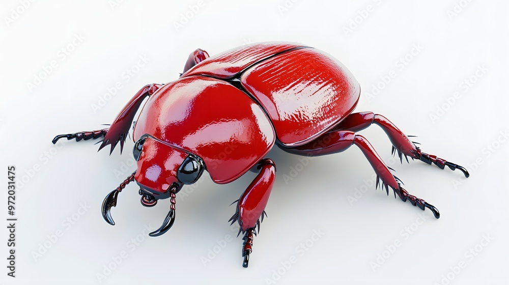 Poster 74. a realistic 3d render of a red beetle with a glossy surface, isolated on a pristine white backgr
