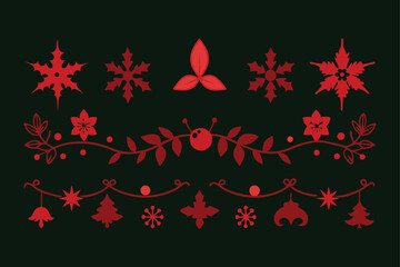 Silhouette floral Christmas border vector design.