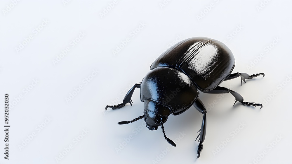 Poster 77. a realistic 3d render of a black beetle with subtle color variations, isolated on a pristine whi
