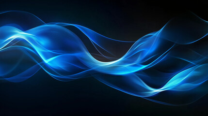 Obraz premium Blue glowing light waves on a black background vector presentation design.