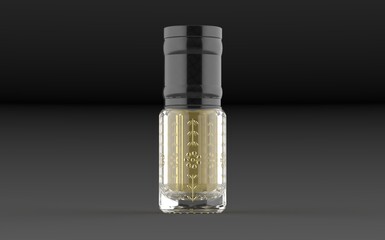 A traditional perfume bottle used for storing essential oils like oud or musk is typically small and ornate. These bottles, often referred to as "qumqum" or "mashiyeh", are cylindrical or spherical in