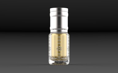 A traditional perfume bottle used for storing essential oils like oud or musk is typically small and ornate. These bottles, often referred to as 