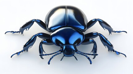 Naklejka premium 80. A realistic 3D render of a detailed blue beetle with shiny surface, isolated on a pristine white background