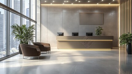 Elegant reception area in an office setting, designed with style and professionalism.