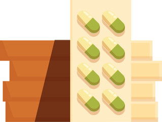 Blister pack of pills being stored in a warehouse between boxes, ready for distribution