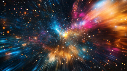 Fototapeta premium Vibrant Background Colorful Stars and Galaxies Space Explosion Time Travel Effect Blur/Distortion Deep Focus Black Space Center Cosmic Theme Science Fiction Design Galactic Imagery Vast Universe 
