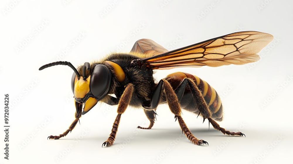 Aufkleber 68. a realistic 3d render of a large hornet with detailed body patterns, isolated on a pristine whit