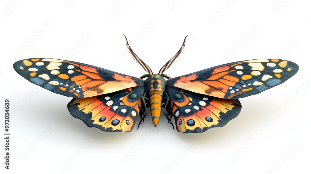 Poster 70. a lifelike 3d render of a colorful moth with elaborate wing patterns, isolated on a pristine whi