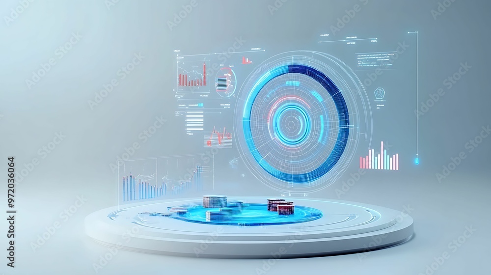 Poster digital economic forecasting: 3d regulation simulation for business analysis with copy space.