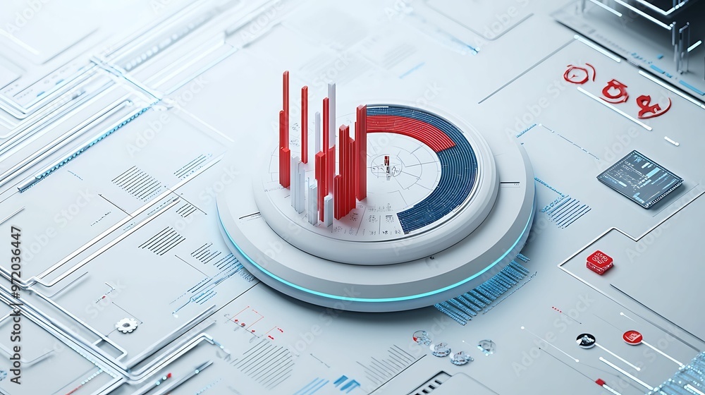 Aufkleber futuristic 3d simulation of economic policies with advanced modeling regulation copy space for text