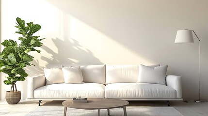 Modern Living Room with White Sofa and Sunlight