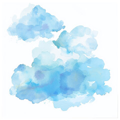 Beautifully Painted Watercolor: The Blue Sky in a Charming Cartoon Style