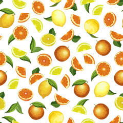 Pattern from oranges and lemons.Oranges and lemons on a white background in a colored seamless pattern.