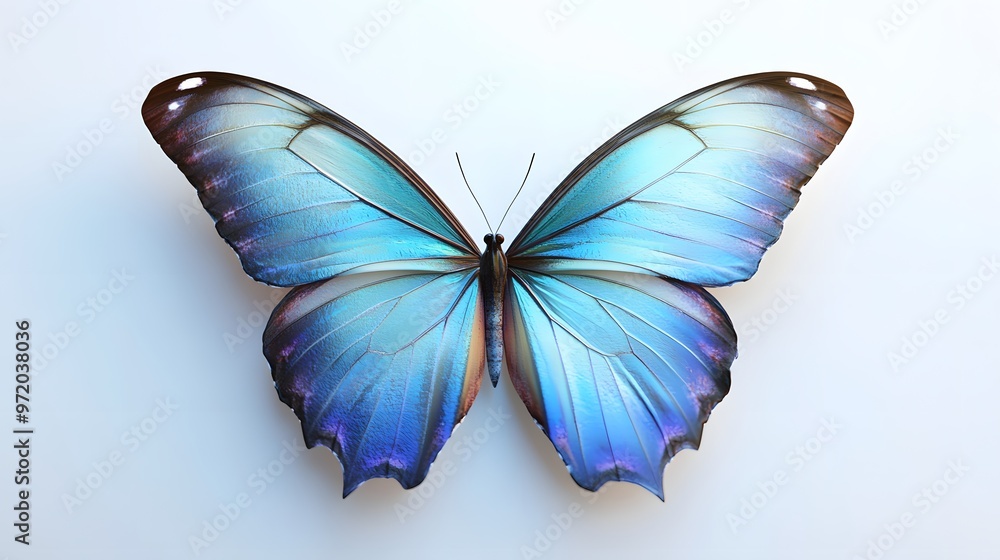Poster 46. a lifelike 3d render of an azure butterfly with iridescent wings, isolated on a pristine white b