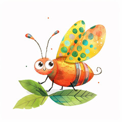 Delicate Watercolor: A Charming Insect Alights