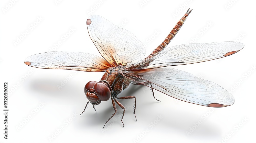 Poster 50. a realistic 3d render of a dragonfly with translucent wings and detailed body, isolated on a pri