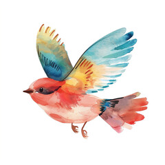 Whimsical Watercolor: The Playful Bird Soars in a Cartoon Style