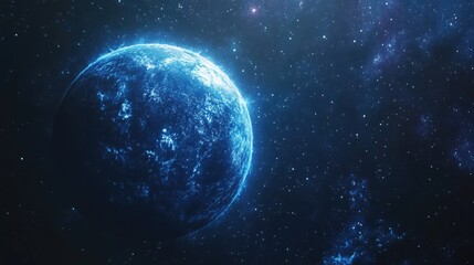 Fototapeta premium A blue planet with a swirling atmosphere, surrounded by stars in the vast expanse of space.