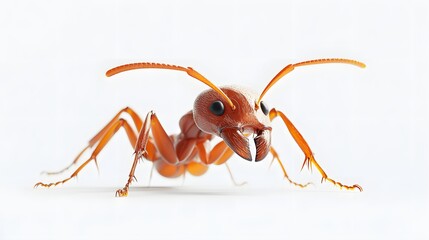 51. A detailed 3D render of a fire ant with prominent mandibles, isolated on a pristine white background