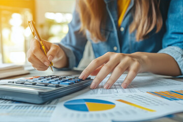 a businesswoman calculates the cost of buying a particular product