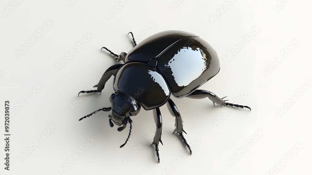 Aufkleber 53. a realistic 3d render of a black beetle with a shiny surface, isolated on a pristine white backg