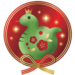 巳年年賀状アイコン、巳年、緑蛇、かわいい、イラスト、アイコン