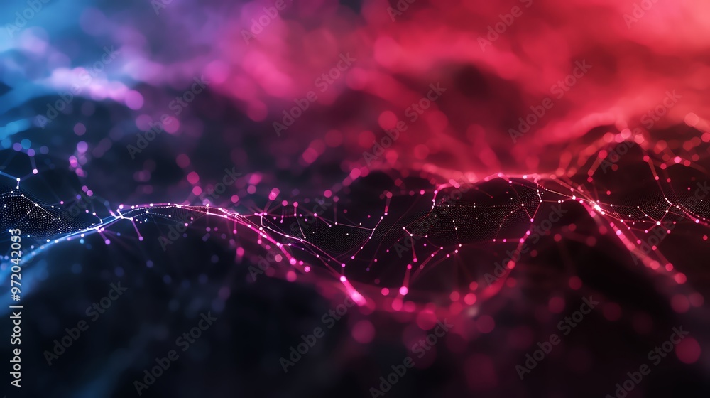Poster abstract network of connections in vibrant colors, showcasing a dynamic flow of energy and data in a