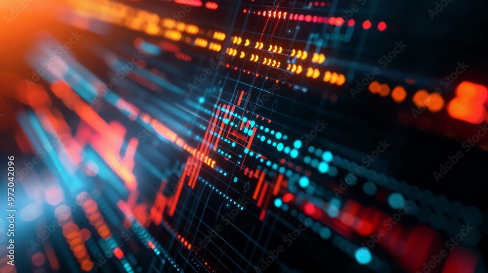 Poster abstract digital data streams with vibrant colors representing technology, connectivity, and modern 