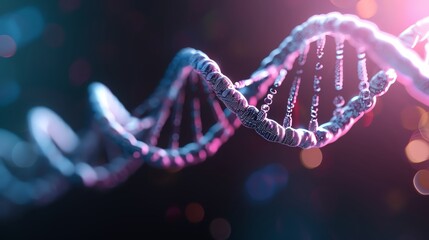 An abstract representation of DNA strands illuminated with vibrant colors, symbolizing genetics and molecular biology.