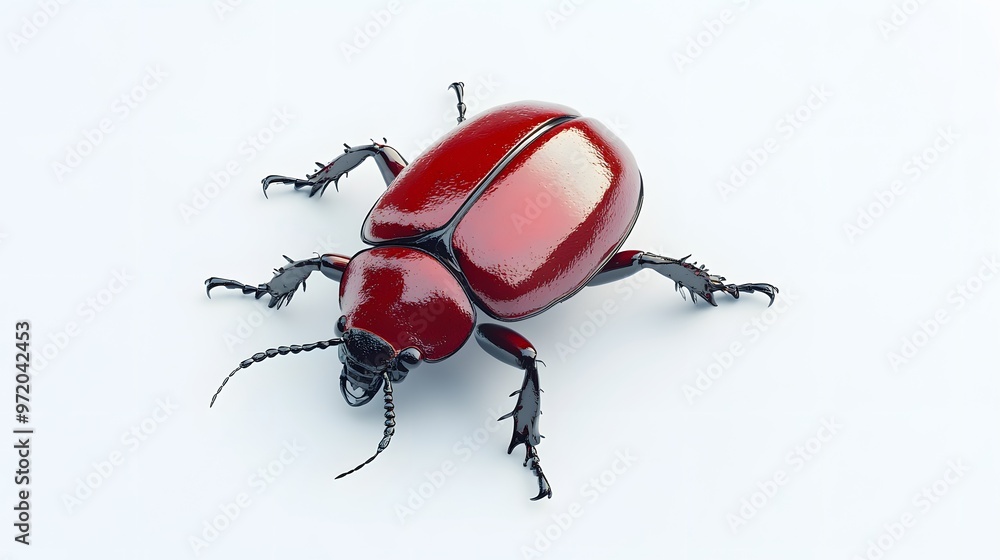 Poster 40. a lifelike 3d render of a red beetle with a shiny surface, isolated on a pristine white backgrou