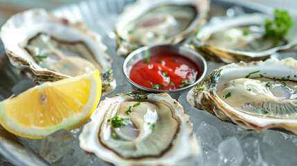 Fresh Oysters on Ice with Lemon Wedges
